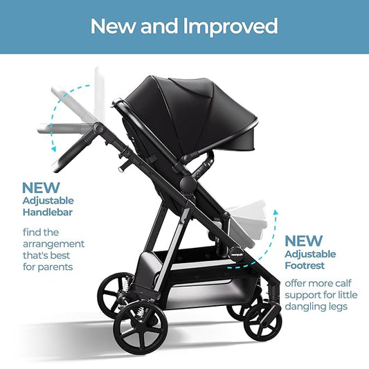 Mompush Baby Stroller, Convertible 2-in-1 with Bassinet Option, Infant Car Seat Compatible, Includes Adapter - Sturdy Full-Size Infant Stroller for Family Adventures