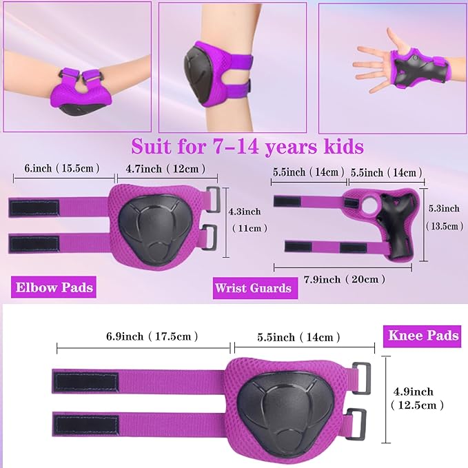 Kids/Youth Knee Pads and Elbow Pads Set for Kids 3-14 Years Boys Girls Protective Gear Set Adjustable Knee Pads, Elbow Pads, Wrist Guards Skateboard Skating Skiing Cycling Biking Running Scooter