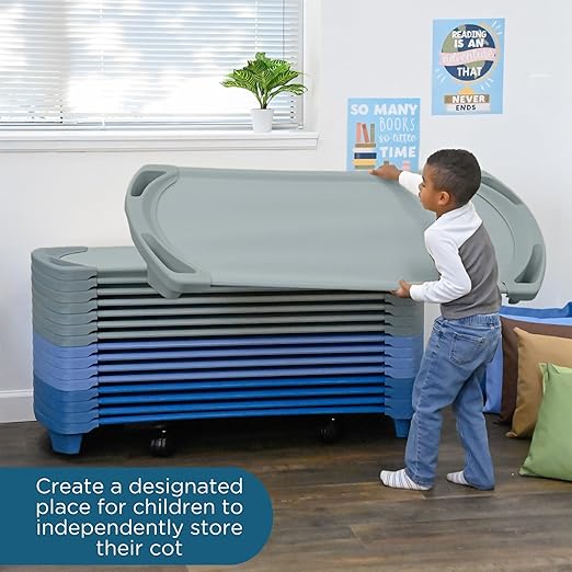 Children’s Factory SpaceLine Cot, Teal Green (Set of 4) – Standard Size 55” by 22” by 5” Standard (Pack of 4) (AFB5735AGN)