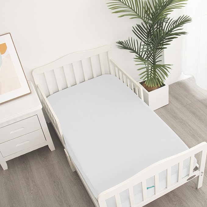 Crib Sheets Waterproof 2 Pack, Crib Mattress Protector, Toddler Fitted Crib Sheet Neutral, Ultra Soft & Breathable Toddler Bed Sheets for Boys and Girls, White