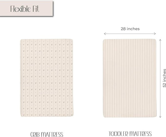Ely's & Co. Crib Sheets, Baby Girl Fitted Crib Mattress Sheet Set, 2 Pack, 100% Jersey Knit Cotton, Infant and Toddler Nursery Bedding, 28” x 52” Pink Linear Floral Collection