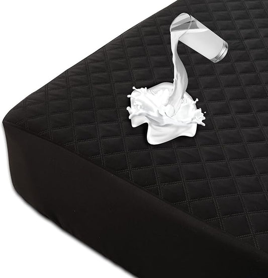 Mecerock Twin Mattress Protector Waterproof, Quilted Fitted, 18 Inches Deep Pocket, Black