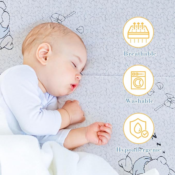 Pack and Play Mattress Pad, 38"x 26" Dual-Sided Trifold Baby Mattress for Pack N Play with Breathable Washable Cover, Portable Memory Foam Pack N Play Mattresses Topper with Travel Carry Bag