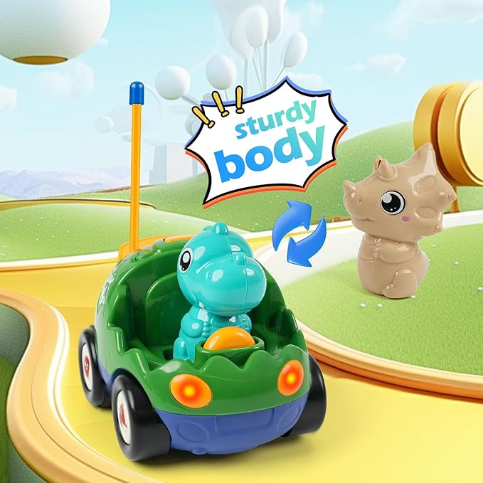 Remote Control Dinosaur Car Toys for Toddler Kids - Best Birthday Gifts for Boys Ages 2 3 4 5 Years Old, 2-Pack Toys for Toddlers 18+ Months with Lights and Music