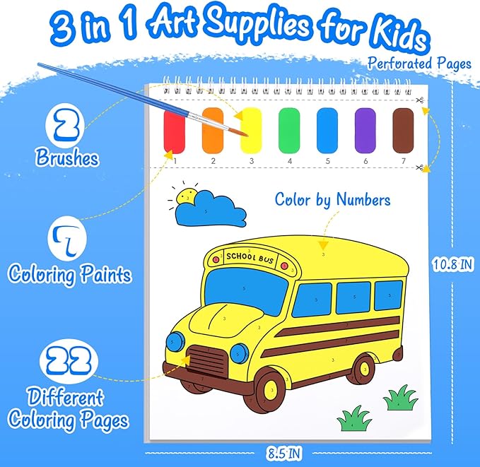 Paint with Water Coloring Books for Toddlers, Watercolor Painting Book and Drawing Art Paper for Kids Ages 3 4 5 6 7 8 Years Old, Truck Art Craft for Drawing with Brush