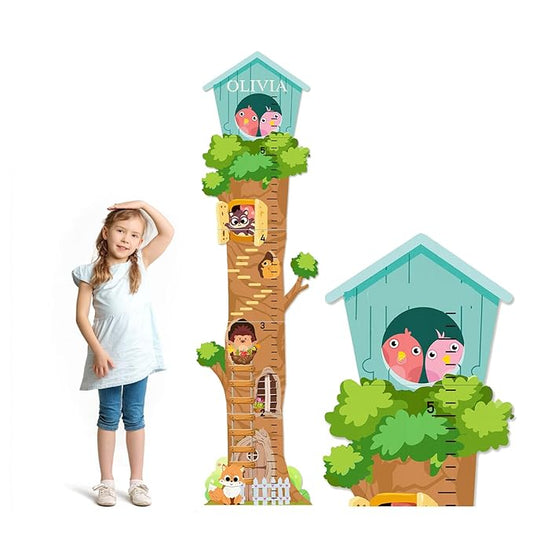 Woodemon Personalized Wooden Growth Chart, Tree House Animals Height Chart for Kids Room, Wood Kids Measuring Chart, Nursery Growth Chart Ruler Measuring Board for Boys Girls