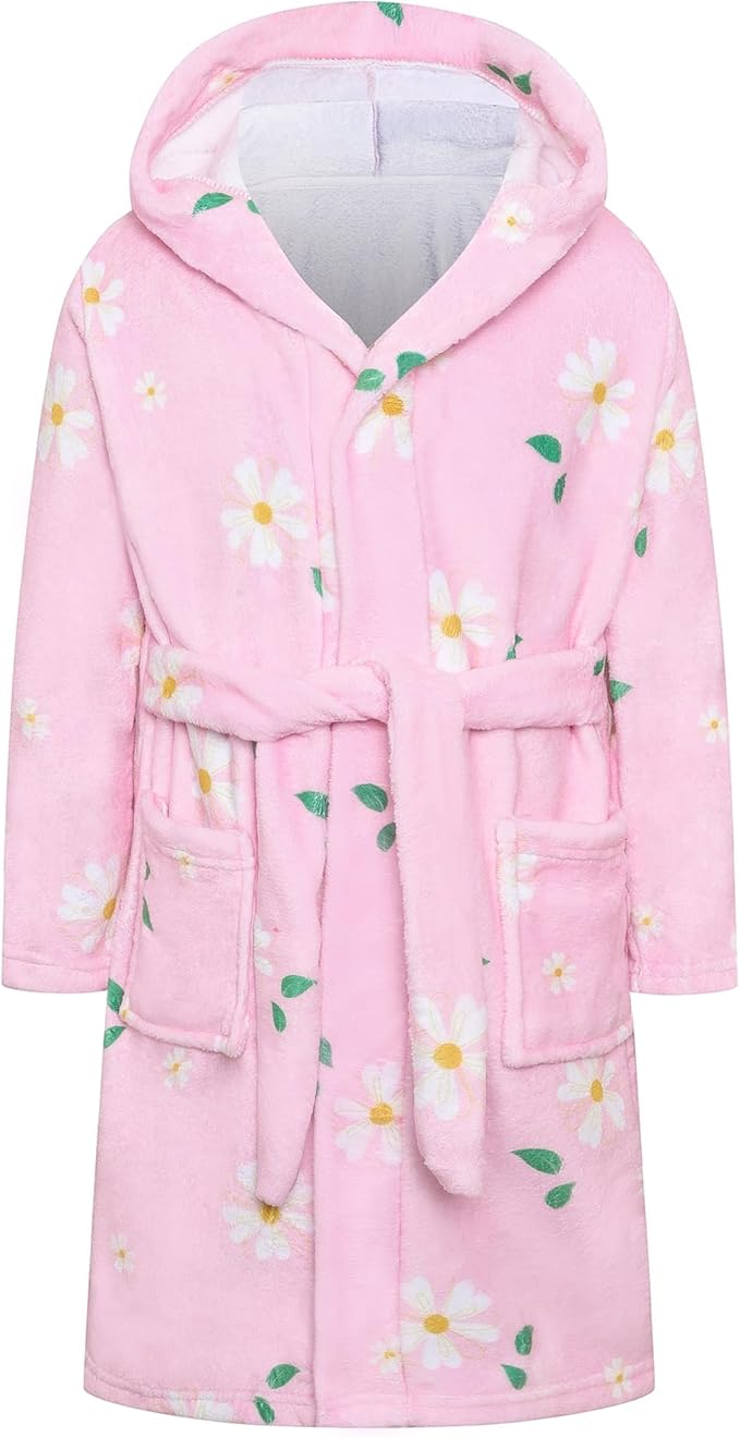 Umeyda Girls Fleece Hooded Robes, Warm Printed Bath Robe for Kids Soft Fuzzy Bathrobe for Gifts