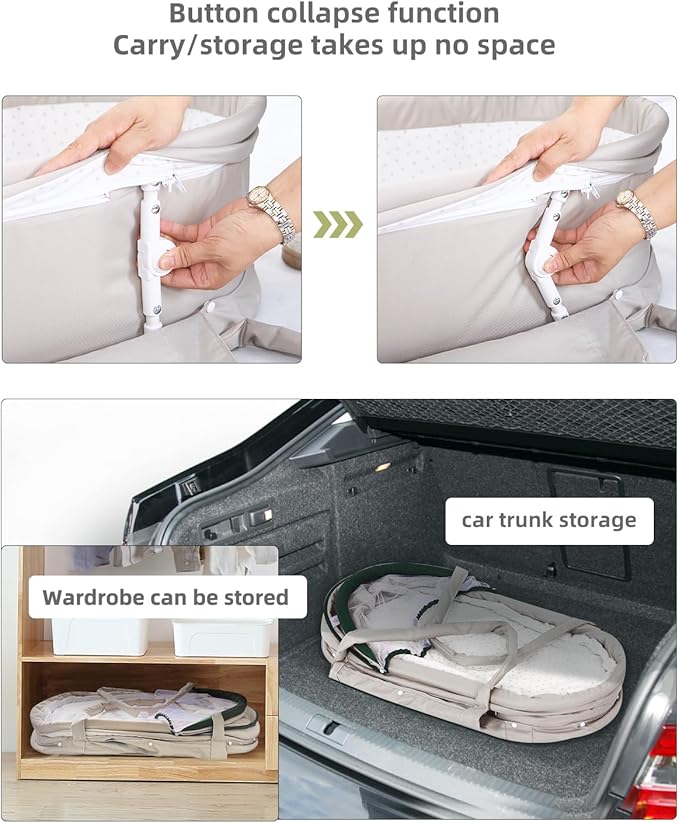 Baby Travel Bassinet Portable Bassinet with 2 in 1 Canopy for Newborn - Light Grey