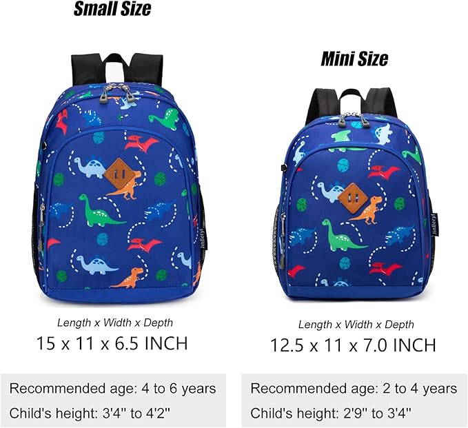 JinBeryl Toddler Backpack for Boys or Girls, Little Kids Backpack for Preschool or Kindergarten (Dinosaur Blue, Mini)