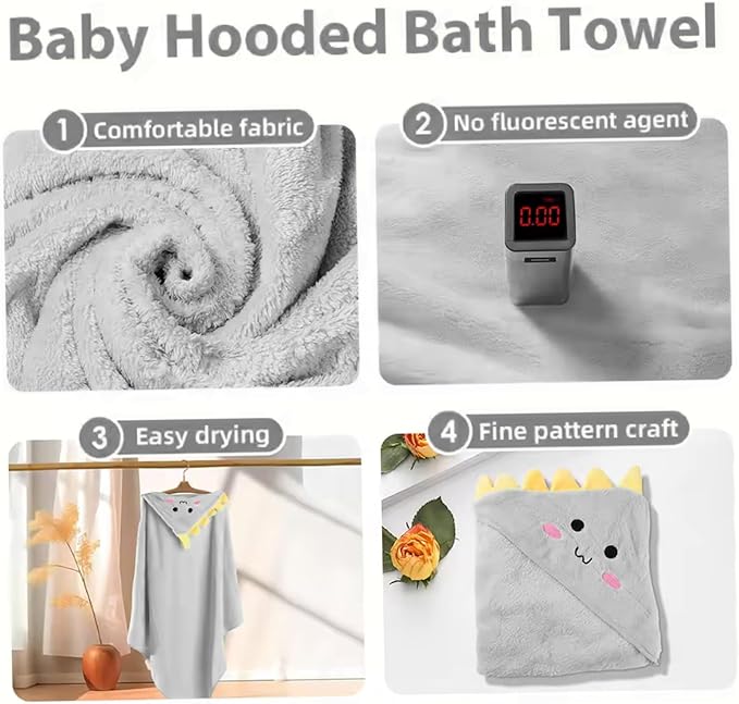 Baby Bath & Hooded Towels, 3pcs 31x31inch Cartoon Soft Hooded Bath Towels for Babies, Absorbent Baby Towel with Hood for Shower, Beach and Swimming