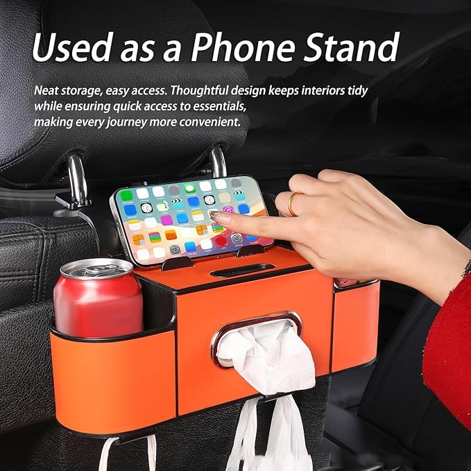 pupken Car Organizers and Storage Box, Car Organizers and Storage Box Behind Set, 4 in 1 Multifunctional Cars Organizer and Storage Back Seat for Hold Phone, Drinks, Handbag, Universal Fit (black*1)