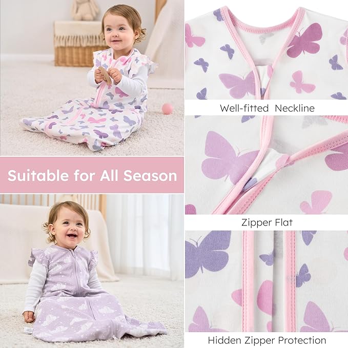Yoofoss Baby Sleep Sack 0-6 Months Wearable Blanket for Babies 100% Organic Cotton 2-Way Zipper TOG 0.5 Toddler Sleeping Sack 3 Pack, Comfy Lightweight Sleep Sacks