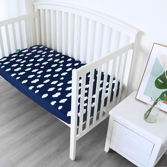 Crib Sheets for Boys and Girls Fitted 4 Pack - Breathable, Soft Microfiber Baby Sheets in Grey, Navy and White