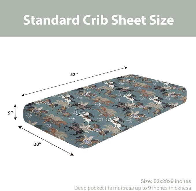 Vintage Horses Baby Crib Sheets for Boy Girl 52x28Inch Retro Arabian Horses Palm Trees Soft Stretchy Fitted Crib Mattress Covers Horse Lovers Baby Sheet Fits Crib and Toddler Bed Mattresses Blue