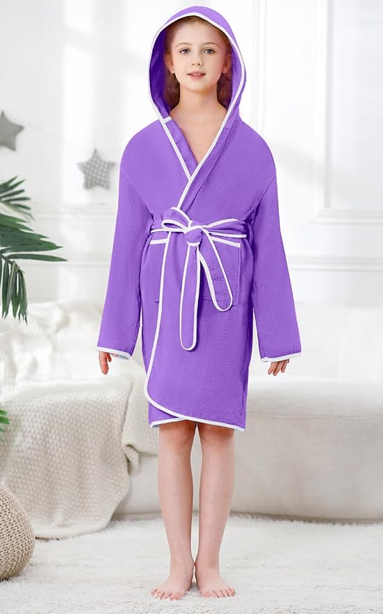 Umeyda Boys Girls Bathrobe Soft Towel Hooded Robe Kids Terry Cloth Cotton Robes, 3-12 Years