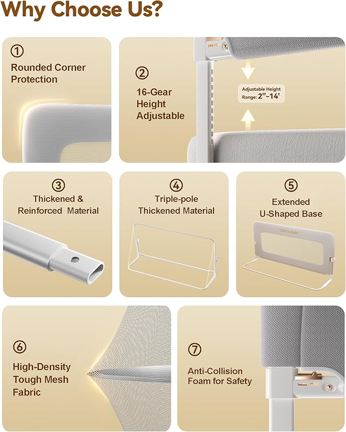 Baby Bed Rail Guard, 59in Thickened Toddler Bed Rail for Toddlers, Extral Tall Swing Down Kids Child Safety Side Railing Guards/Rails for Twin, Full, Queen, King Bunk Size Bed, White/Grey, 27”H