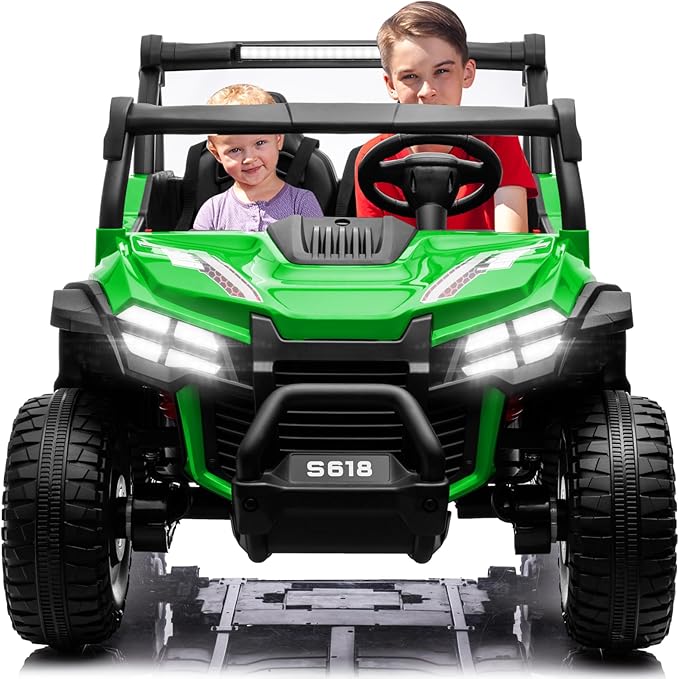 MOLACHI 24V Kids Ride on UTV Car,4WD Battery Powered Electric Vehicle for Kid, 2 Seater Ride On Truck with Remote Control,Safety Belts,3 Speeds,Bluetooth (Green)
