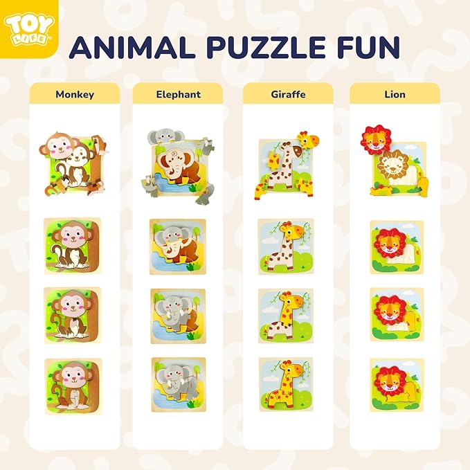 TOY Life Wooden Puzzles for Toddlers 2-4, Montessori Toys for 1 2 3 Year Old Boys Girls, Animals Puzzles Educational Learning Toys 2 Year Old, Christmas Stocking Stuffer for Kids Ages 1-3 2-4