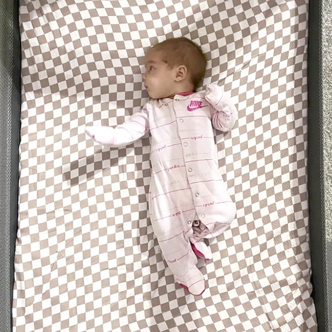 LifeTree Crib Sheets for Baby Unisex - Muslin Fitted Crib Sheets Toddler Bed Sheet, 70% Viscose from Bamboo and 30% Cotton, Fits Standard Crib, Coffee Checkered, 28in x 52in