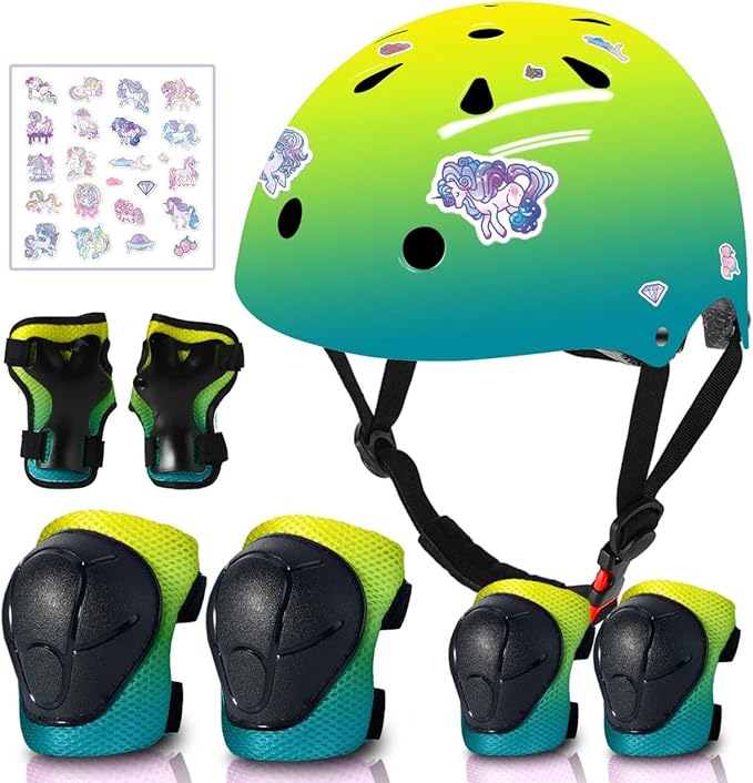 Adjustable Gradient Color Kids/Toddler Bike Helmet for 1-2-3-5-8-14 Years Boys Girls,Skateboard Helmet with Knee and Elbow Pads Wrist Guard Roller Skates,Cycling,Skating Scooter Longboard