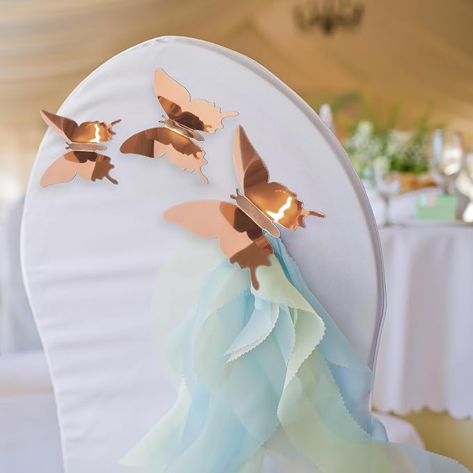 Butterfly Wall Decal Room Decor, Rose Gold Butterfly Wall Decor 24 pcs, Party Decor, Wedding Decoration, Aesthetic Butterflies Stickers for Bedroom