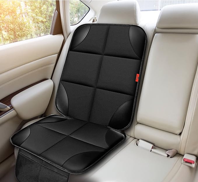 Car Seat Protector 1 Pack Car Seat Cushion Mat Thickest Padding,Waterproof 600D Fabric Car Seat Covers for Non-Slip Backing Mesh Pockets for Baby and Pet (Brown, 2 Pcs)