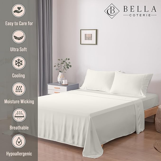 Bella Coterie Luxury Bamboo Viscose King Size Flat Sheet | 100% Organically Grown | Ultra Soft | Cooling for Hot Sleepers [Ivory]