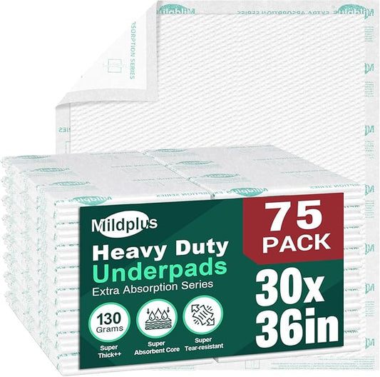 Heavy Duty Underpads 30x36 Inch ,75 Count, Ultra 10 Times More Absorbent Chucks Pads, Tear-Resistant Disposable Bed Pads with Strength Cloth Backing for Adults, Elderly Care