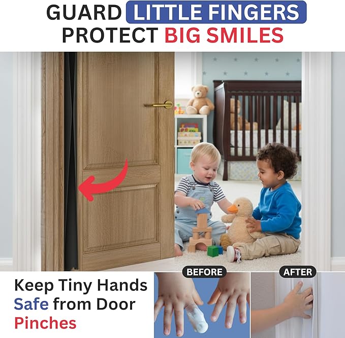 Fingersafe Commercial Door Finger Guard Set | Push & Pull Side Hinge Cover Shields | Finger Pinch Guard Complete Safey Kit | Door Latch Barrier for Commercial Doors | Durable Black, 95"