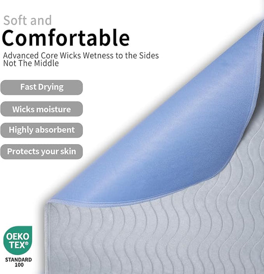 Accompagner Waterproof Reusable for Adults and Pets Washable Pee Pads for Dogs Changing Pad Large Dog Bed Size Adults Incontinence Bed Pads - Non-Slip Leak-Proof (Pearl Gray, 4Pack-24" x24")