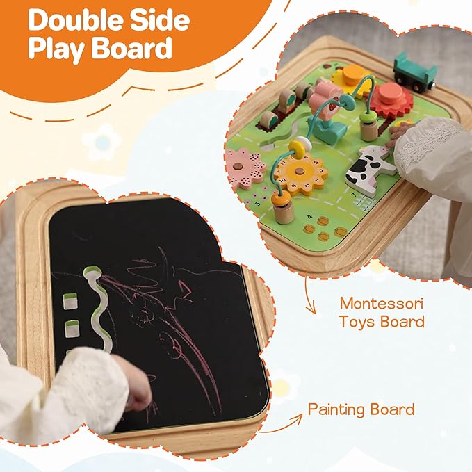 Activity Table for Kids 6-36 Months, 9 in 1 Wooden Montessori Toys with Bead Maze Shape Sorter Train Toy, Baby Sensory Table Toddler Toys 1st Birthday Gifts for Kids