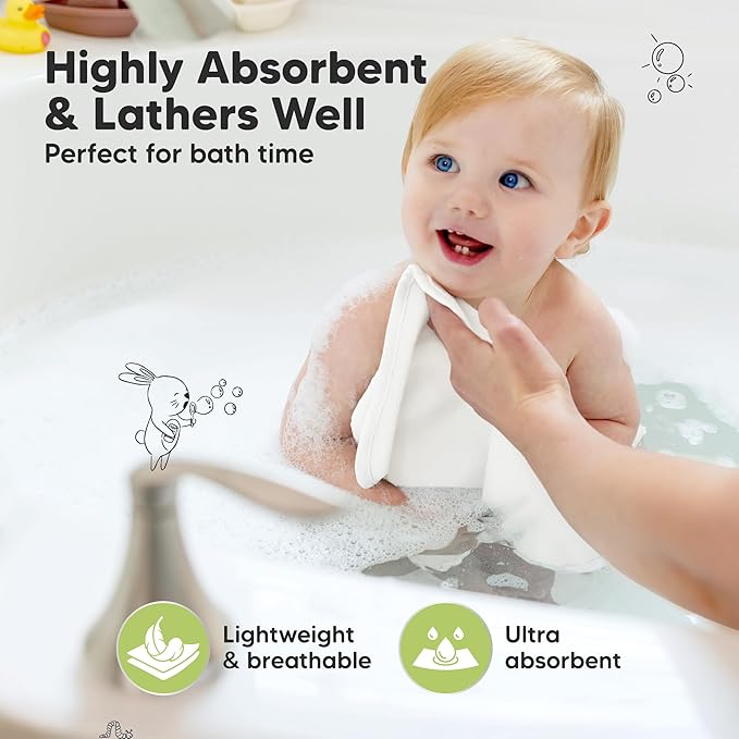 6-Pack Cotton Baby Washcloths for Newborn - Cotton Muslin Soft Wash Cloths for Babies, Infant, Kids, Toddler Towels for Boy, Girl, Super Absorbent Face Cloths, Scratch-Free Baby Rags (Soft White)