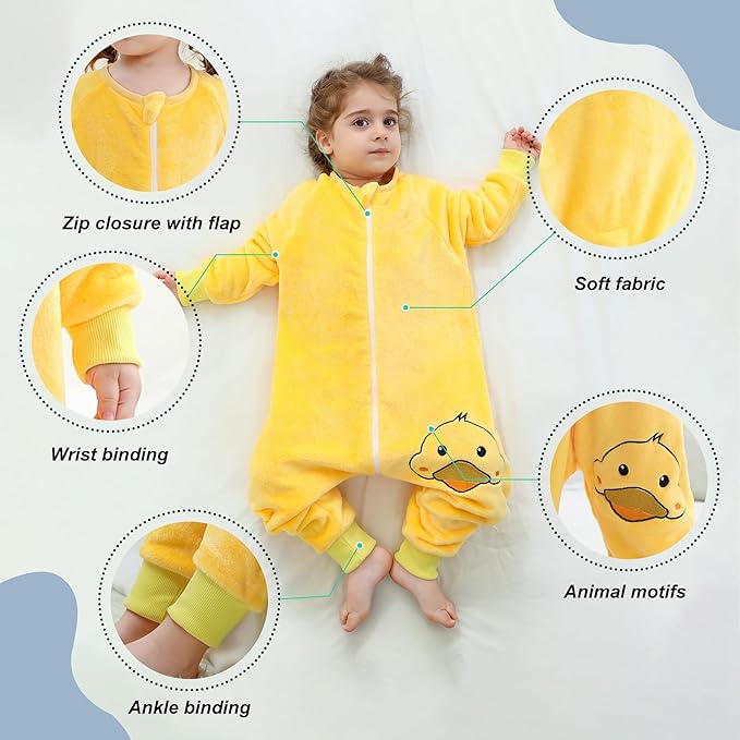 MICHLEY Toddler Flannel Sleeping Sack with Feet,Long Sleeve Baby Sleeping Bag 3-Way Zipper Super Warm Wearable Blankets