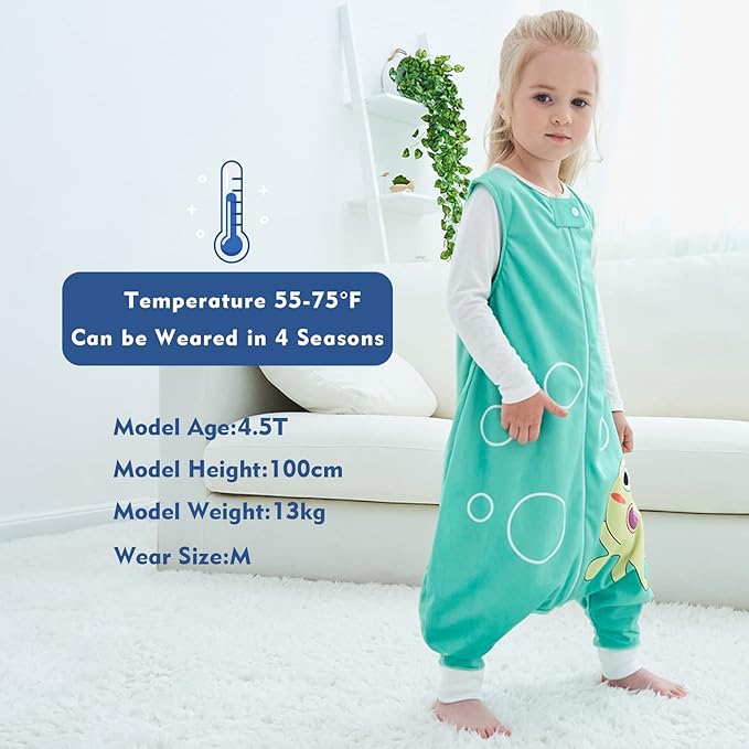 MICHLEY Toddler Sleeping Sack with Feet Newborn Infant Sleeveless Sleeping Bag 2-way Zipper Baby Wearable Blanket for Walkers,Green Octopus,3-5T