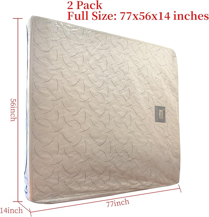 2 Full Mattress Bags Cover for Moving and Storage-3 Mil Zipper Plastic Waterproof Wrap Protector Reusable Storage Bag