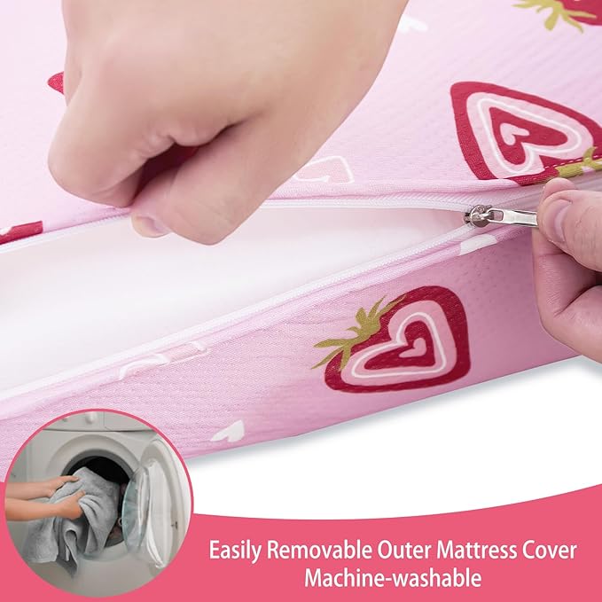 Viviland Pack n Play Mattress - 38" x 26" Premium Soft Foam Portable Toddler Mattress for Pack and Play Topper, Odorless, Breathable, Comfortable and Stable, mini pad for Baby mattresses (Strawberry)