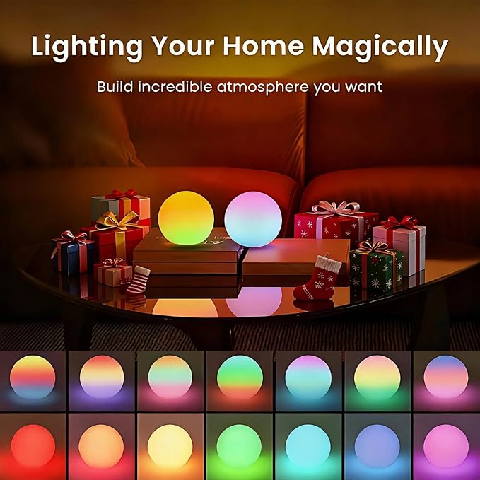 LOFTEK 3-inch Smart Sphere Night Light, Rechargeable LED Ball Lights, 16 RGB Color Change Mood Lighting, Waterproof Ambient Light for Home Bedroom Patio Pool Bathtub Decorative Lighting, 2 Pack