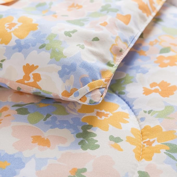 Caressma Twin Size 5 Pieces Comforter Set Bed-in-a-Bag,Soft Fabric Print Yellow Floral for Baby & Kids,Includes Flower Comforter, Fitted Sheet, Flat Sheet，Pillow Case & Pillow Shame for All Seasons