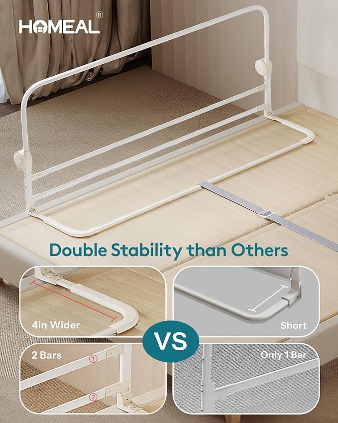 HOMEAL 47in Foldable Toddler Bed Rails with U-Shape Base, Bed Rail for Toddlers, Baby Bed Rail Guard for for Twin, Full, Queen, King Beds, Bed Rail for Baby, Grey