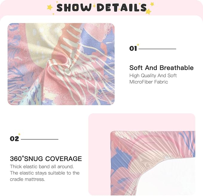 Pastel Coral Reef Jellyfish Crib Sheets Standard Crib Toddler Mattresses Cover Fitted Baby Bed Sheet Breathable Crib Mattress Sheet for Girls Boys 52" x 28"x5''