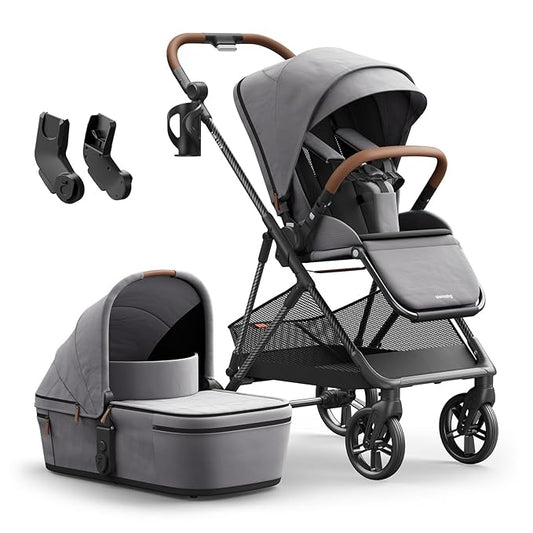 MAMAZING Air Lux Baby Stroller, Strength Carbon Fiber Frame & Only 15.8lbs, Infant Stroller with Bassinet & Cup Holder, One-Hand Compact Folding & Reversible Seat, Soft Insert & Car Seat Adapter