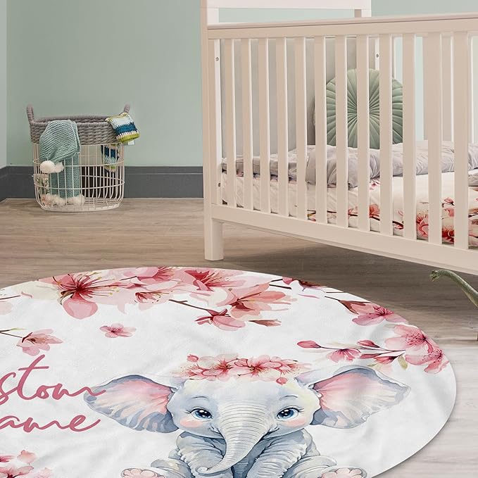 Personalized Baby Crib Bedding Set: 4 Piece Custom Pink Flower Elephant Crib Bed Set with Name, Nursery Bedding Set for Baby Girls, Newborn Boys Crib Sets, Crib Bedding Custom Gift, Crib Sheet