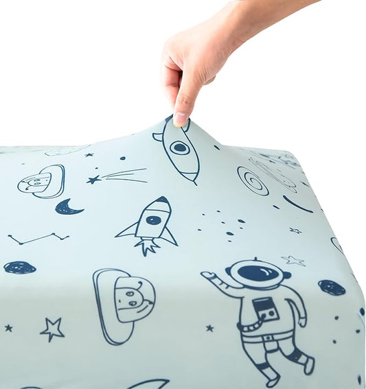 SDIII 2 Pack Astronaut Space Crib Sheets for Boys Girls 52×28 Stretchy Microfiber Jersey Knit Space Sheet for Standard Crib and Toddler Mattress