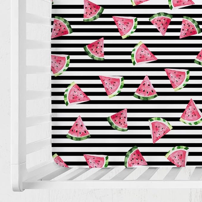 Watercolor Watermelon Dots Baby Crib Sheets 52''x28'' Watermelon Fruits Snug Fitted Crib Mattress Covers for Boy Girl Boho Summer Fruits Soft Baby Nursery Bed Sheet for Standard Crib Toddler Mattress