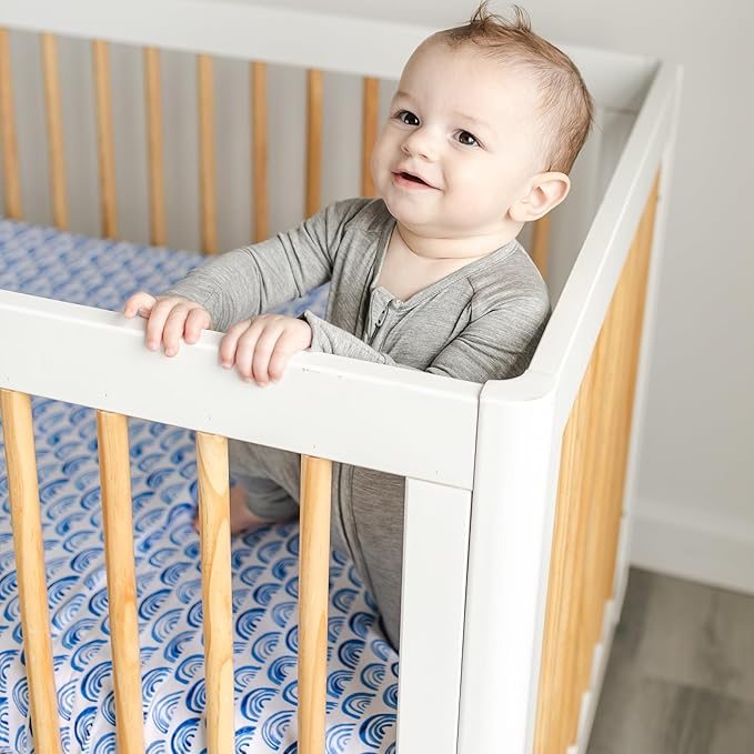 Little Sleepies Baby Crib Sheets, Buttery Soft Viscose from Bamboo Crib Sheets for Boys & Girls, Toddler Bed Sheet, Standard Crib Mattress Sheet, Super Stretchy & Elasticized (Blue Rainbows)