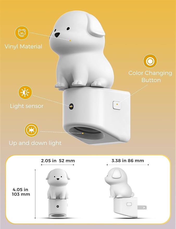 L LOHAS LED Plug in Night Light for Kids, 3D Cute Puppy Night Lights with Dusk to Dawn Sensor, RGB+Soft White 3000K Dog Night Light, Birthday Gift Nightlight for Kids, Room Decor