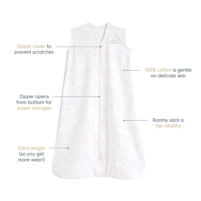HALO SleepSack, 100% Cotton Wearable Blanket, Swaddle Transition Sleeping Bag, TOG 0.5, Twinkle Pink, Medium, 6-12 Months