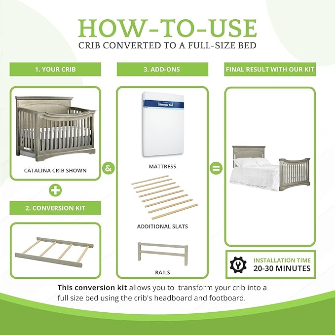 Full-Size Conversion Kit Bed Rails for Evolur Cribs - Solid Wood Crib Convertible Kit to Kids Bed - Transitional Style Rails & Easy-to-Install Child Essentials for Safety (Antique Bronze or Pewter)