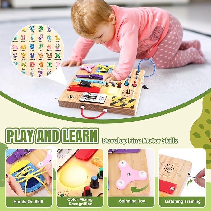 Busy Board for Toddlers - Montessori Educational Toy for 1-3 Year Old Boys & Girls | Travel-Friendly Sensory Learning Activity | Ideal for Kids with Autism(Busy Board v3)