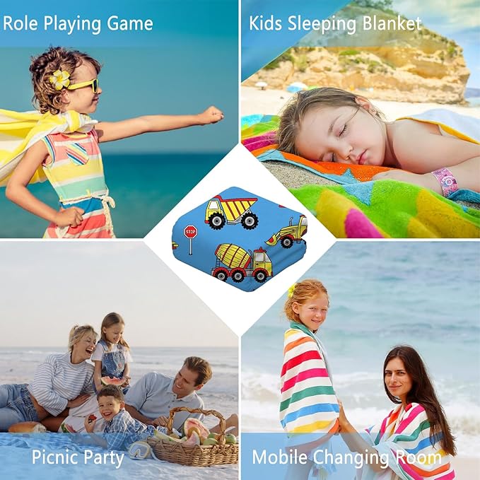 Thickened Hooded Towels for Kids Suitable Girls Boys Kids Bath Towels, 35"x60" Super Absorbent, Truck Cute Cartoon Toddler Towels Multi-Purpose for Beach, Pool and Bathroom